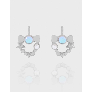 Moonstone Opal Star Stud Earrings With 925 Sterling Silver Earring Post Butterfly Bow Faux Artificial Pearl Jewelry For Women