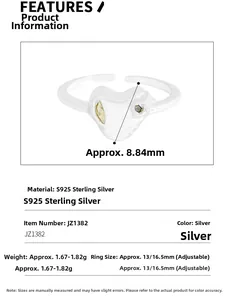 Detail shot of S925 sterling silver heart ring with micro-set zircon and lava texture