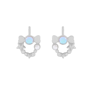 S925 sterling silver star and bow earrings with iridescent blue moonstone studs