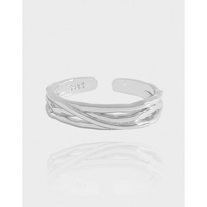 S925 Sterling Silver Intertwined Lines Open Ring For Women Minimalist Adjustable Stackable Finger Ring Fashion Jewelry