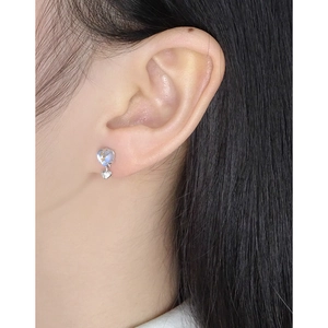 Minimalist S925 silver heart stud earrings with moonstone on model for a sweet look