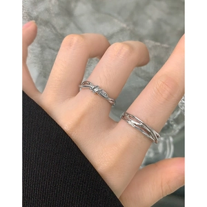 Minimalist S925 sterling silver interlocking line open rings in a modern stackable style