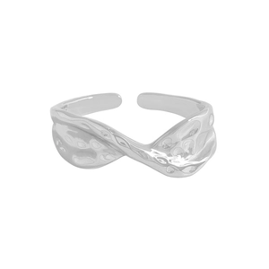 Minimalist S925 sterling silver open ring with liquid metal texture and wrinkled design