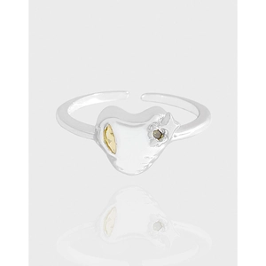 Vintage S925 Sterling Silver Irregular Heart Open Ring For Women Adjustable Liquid Metal Lava Heart Zirconia Jewelry Ring