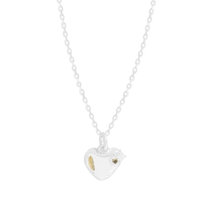 S925 sterling silver heart necklace with yellow teardrop gemstone on white background