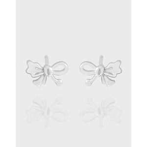 S925 Sterling Silver Bowknot Stud Earrings For Women Minimalist Asymmetric Ribbon Bow Knot Fashion Jewelry Dainty Silver Earrings