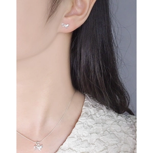 S925 sterling silver asymmetrical bowknot stud earrings and pendant necklace set for women