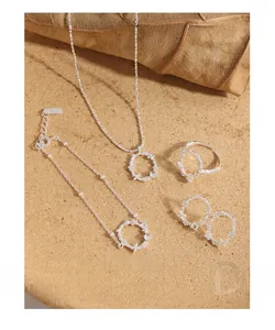 Detailed close-up of S925 sterling silver jewelry set featuring floral wreath design
