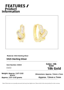 Detail view of gold knotted S925 sterling silver earrings with rectangular zircons