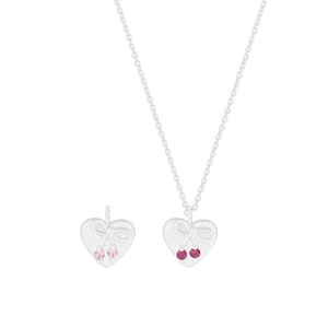 S925 sterling silver necklace with bow textured heart pendants and colorful zircons
