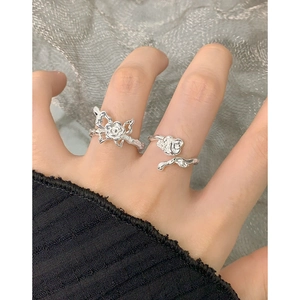 Vintage S925 sterling silver butterfly and rose flower open rings set for women