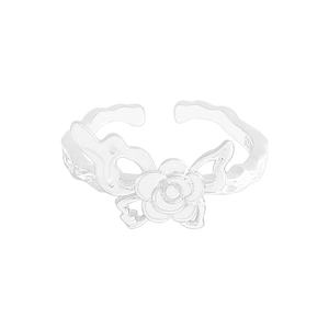 S925 sterling silver open ring featuring a rose flower and hollow butterfly wing design