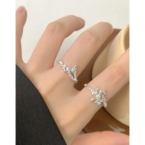 Irregular bow-shaped S925 sterling silver open rings for women with polished finish