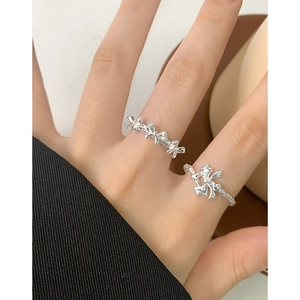 S925 sterling silver bow rings set featuring minimalist irregular aesthetic design