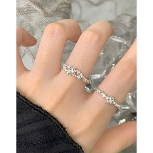 S925 sterling silver hollow butterfly rings with floral texture and small crystals