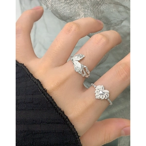S925 sterling silver butterfly and heart shaped rings with elegant pleated texture