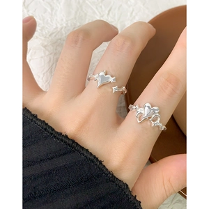 S925 sterling silver heart and star open rings in a minimalist light luxury style