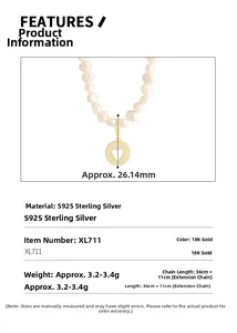 S925 silver heart necklace with baroque pearls and detailed product dimensions