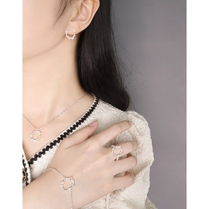 Elegant S925 silver floral jewelry set with necklace, earrings, ring and bracelet