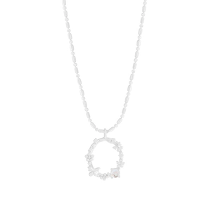 S925 sterling silver butterfly floral pendant necklace with moonstone on white background