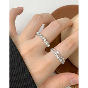 S925 sterling silver minimalist double layered irregular ring set for women