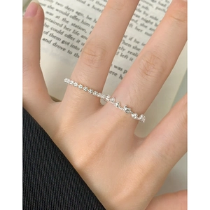 Minimalist S925 sterling silver flower and rabbit open ring worn on finger