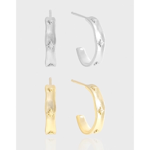 Minimalistische 925 Sterlingsilber Matte Stern Ohrstecker Gold Silber C-Förmige Octagramm Ohrringe Für Damen Schmuck