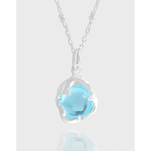 Collier Pendentif en Strass Bleu Clair en Argent Sterling S925 Femme Style INS Coréen Chaîne de Clavicule Minimaliste