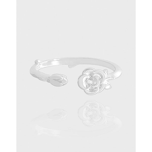 Rose Flower Bud Adjustable Open Ring 925 Sterling Silver Vintage French Style Dainty Floral Jewelry For Women Girls Gift