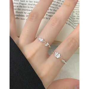 Elegant S925 sterling silver open rings featuring tulip and rose flower bud designs