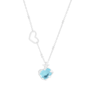 Collier en argent S925 minimaliste avec pendentif cœur en cristal bleu mer et textures corail