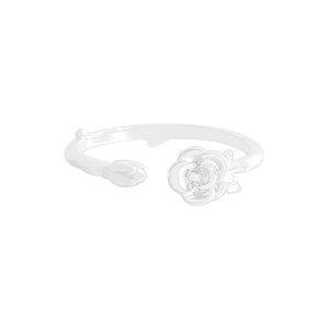 Minimalist S925 sterling silver rose flower open ring with bud and leaf design for women
