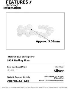 Technical size guide for S925 sterling silver bubble textured open ring with dimensions