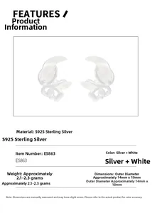 Detailed specs of S925 sterling silver moon earrings weighing 2.1-2.3g with 14x10mm size