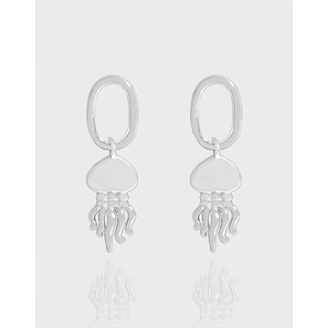 Boucles d'Oreilles Clous Méduse en Argent Sterling 925 pour Femme Bijoux Minimalistes Océan Animal Marin Argent Poli Cadeau