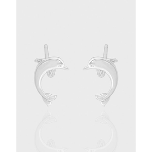 925 Sterling Silver Dolphin Stud Earrings For Women Minimalist Rhinestone Animal Earring Jewelry Silver Ocean Style Accessories