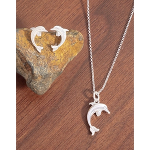 Elegant S925 sterling silver dolphin jewelry set with necklace and stud earrings