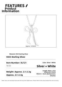 Spécifications détaillées du collier nœud en argent sterling S925 avec dimensions