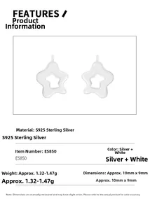 Detailed specs of S925 sterling silver hollow star stud earrings with size 10x9mm