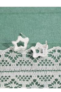 Macro shot of S925 hallmark on minimalist hollow star silver stud earrings