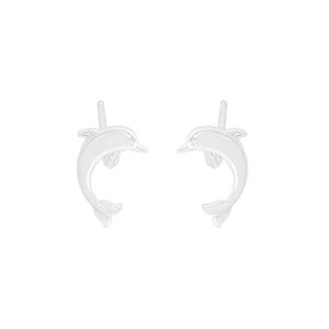 Minimalist S925 sterling silver dolphin stud earrings with a polished metallic finish