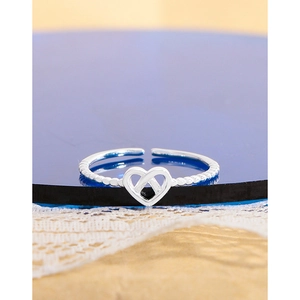 Elegant S925 sterling silver hollow heart open ring with delicate beaded texture design