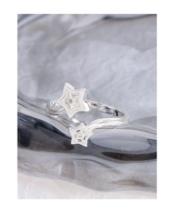 Detailed view of S925 sterling silver open ring featuring dual star-shaped cubic zirconia