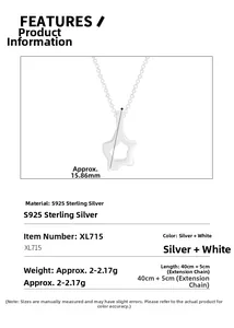 Detail showing S925 sterling silver hollow star pendant size 15.86mm and 40cm chain