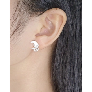 Minimalist S925 sterling silver abstract butterfly stud earrings on a model's ear