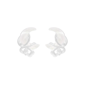 Elegant S925 sterling silver moon stud earrings with vintage filigree floral details