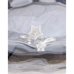 Minimalist S925 sterling silver open ring with star zircon design for women