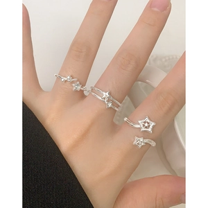 S925 sterling silver star rings with cubic zirconia and minimalist open design for women