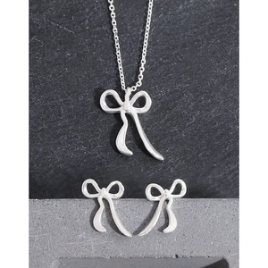 Ensemble collier et boucles d'oreilles nœud en argent sterling S925 poli sur pierre