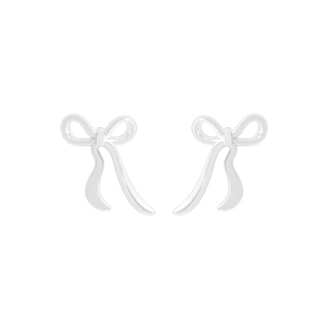 Elegant S925 sterling silver ribbon bow stud earrings with polished irregular texture